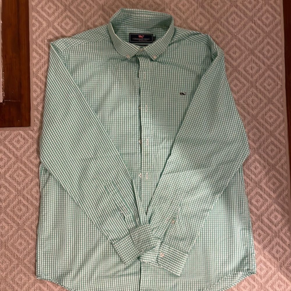 Green Check Vineyard Vines Whale Shirt